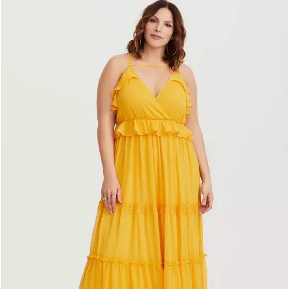 Torrid Yellow Ruffled Tiered Maxi Dress Size 2